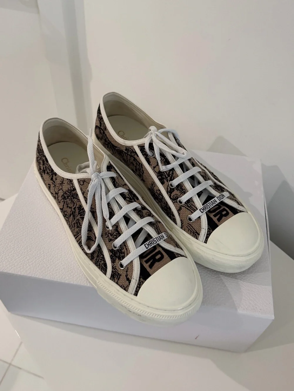 Dior Brown Logo Canvas Low-Top Sneakers with White Toe Caps